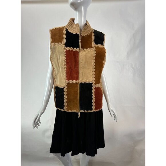 Vintage Designers Studio 90s Patchwork Sleeveless Vest With Zipper & Crochet Det - Picture 8 of 16